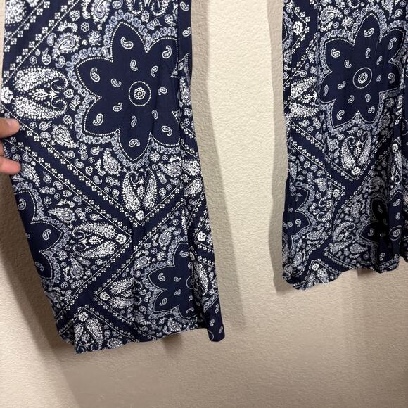 Shosho Small Palazzo Leggings Pants Blue Paisley Print Flared Pull On Stretch - Picture 5 of 8